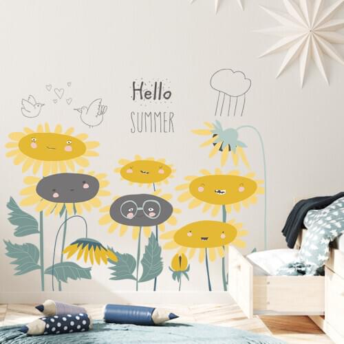 Cartoon Sunflower Kids Room Wall Stickers for Bedroom Living Room Wall Decoration Self Adhesive Home Wallpaper