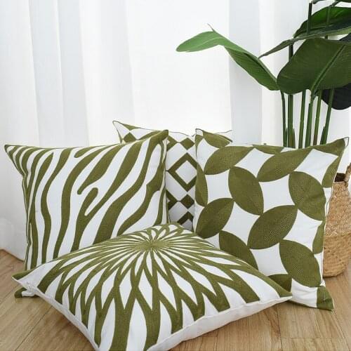 Nordic Green Striped Embroidery Pillowcover Throw Cushion Cover Living Room Decoration Sofa Bed Office Waist Pillowcase 40818