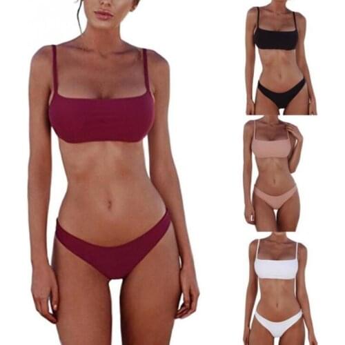 2020 New Summer Women Solid Bikini Set Push-up UnPadded Bra Swimsuit Swimwear Triangle Bather Suit Swimming Suit Biquini