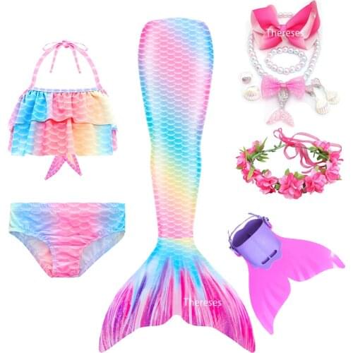 2021 NEW Kids Girls Swimming Mermaid tail Mermaid Costume Cosplay Children Swimsuit Fantasy Beach Bikini can add Monofin Fin