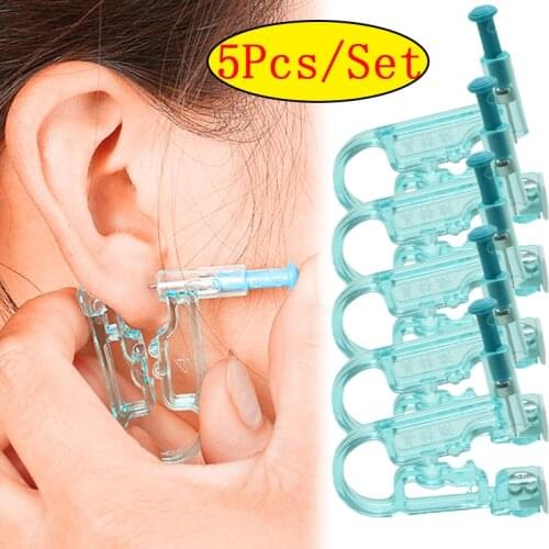 1/5pcs Ear Piercing Gun Kit Disposable Disinfect Safety Earring Piercer Machine Studs Nose Clip Body Jewelry Piercing Tool Guns