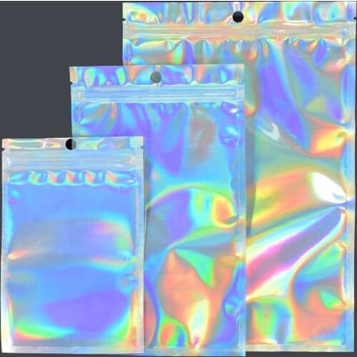 100pcs Flat Zip Lock Bags Package Bag Holographic Ziplock Bags Bath Salt Cosmetic Bag Mini Aluminum Foil Bags Makeup Bag