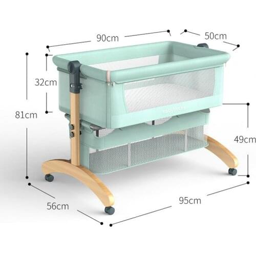 Portable Movable Baby Crib, Foldable Newborn Solid Wood Cradle, Multifunctional Stitching Big Bed Bedside Sleeper