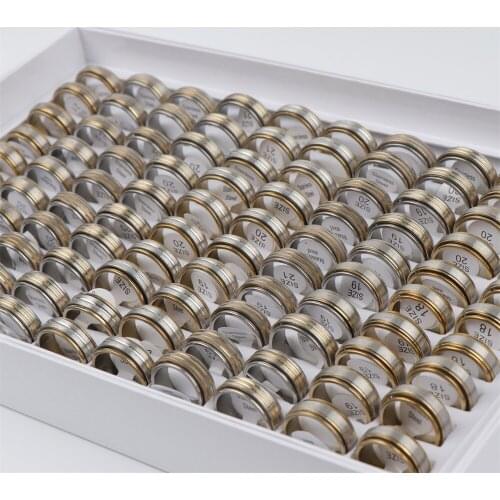 36pcs/Lots Gold Color Stainless Steel Striped Spinner Rotating Rings For Men Women Jewelry