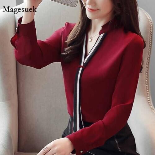 Casual Long Sleeve White Shirt Elegant New Stand Collar Pullover Blouse Women Tops Office Lady Shirt Blusas Mujer 6469