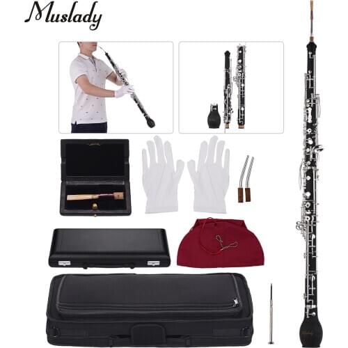 Muslady Professional English Horn Alto Oboe F Key Synthetic Wood Body Silver-plated Keys Woodwind Instrument with Reed