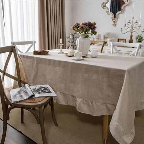 Japanese Style Lotus Leaf Plain Polyester Linen Tablecloth Plain Round Table Dining Table Household Rectangular