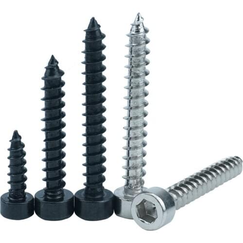 100/50pcs M2 M2.6 M3 M4 M5 M6 Hexagon Hex Socket Cap Head Self Tapping Screw Stainless Steel Black Allen Head Screw for Speaker