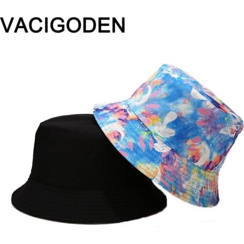 VACIGODEN Women Reversible Colorful Mushroom Tie Dye Printed Bucket Hat Sunbonnet Fedoras Outdoor Chapeau Fisherman Caps Gorros