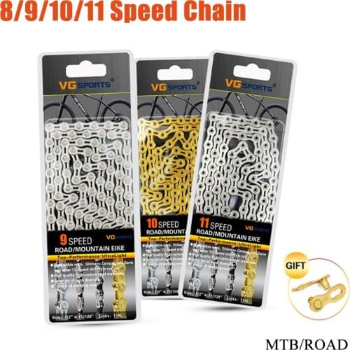 VG bike chain 8 9 10 11 speed bicycle chain half/full hollow bike mtb chain mountain road bike chain 116L gold silver bike parts