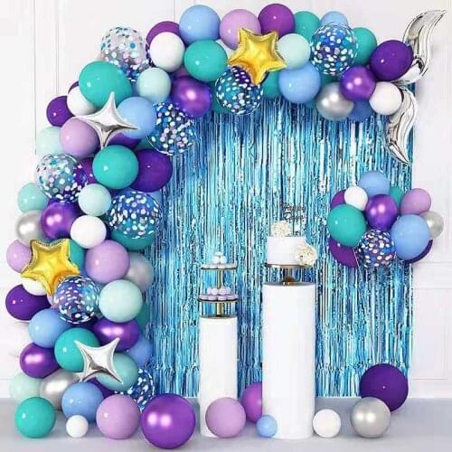Mermaid theme balloon garland arch set aluminum foil silk curtain background decoration birthday baby shower decoration