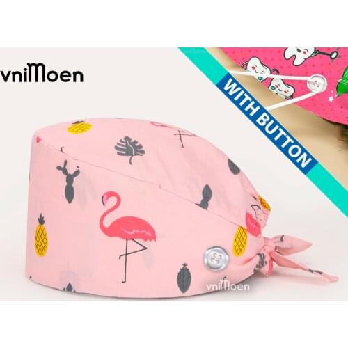 Women hat adjustable High quality print breathable veterinary hat nursing scrubs cap Dentistry lab cap Pet care Beauty salon hat