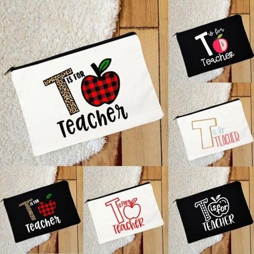 T Is for Teacher Print Outdoor Makeup Bag Travel Cosmetic Case Women Toiletry Organizer Female Beach Tote Pencil Bags Best Gifts