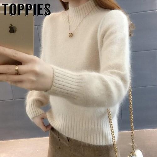 2019 Winter Knitted Sweater Woman Jumpers Solid Color Jersey Female Pullvoer Sweaters Korean Fashion