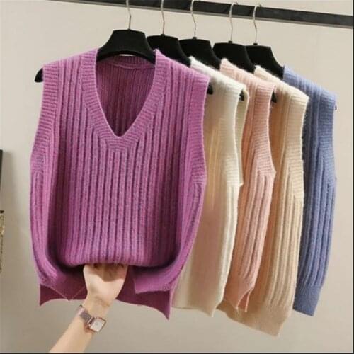 2021 New Autumn Winter Sweater Vest Women V-Neck Knitted Vest Female Solid Casual Tank Tops Sleeveless Sweaters Female ZY5903