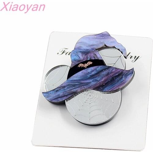 1Pcs) Halloween Brooch (Safety Pin) Mouse Witch Hat Mirror GlitterAcrylic Brooch