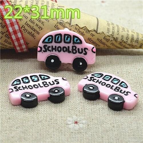 10pcs Resin kawaii pink school bus flat back Cabochon Art Supply Decoration Charm Craft DIY 22x31mm