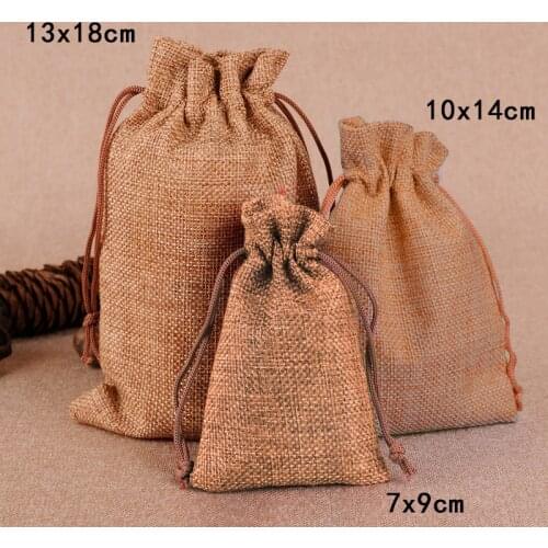 10pcs Light Coffee Wedding Favor Hessian Burlap Jute Gift Bags Drawstring Pouch Drawstring Gift Candy Bag 2021 Newest