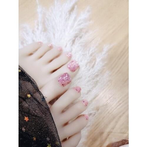 24pcs Full Sequins Toenail Patch Glue Type Removable Short Paragraph Fashion Manicure Save Time False Toenail Patch NN