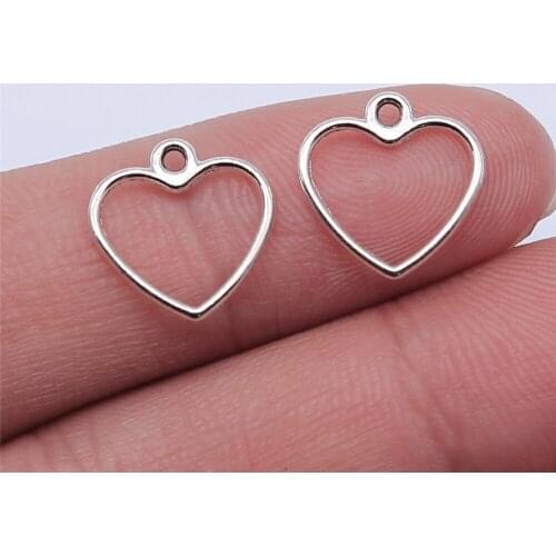 40pcs 14x13mm Antique Silver Plated Hollow Heart Charm Pendant For Jewelry Making DIY Jewelry Findings