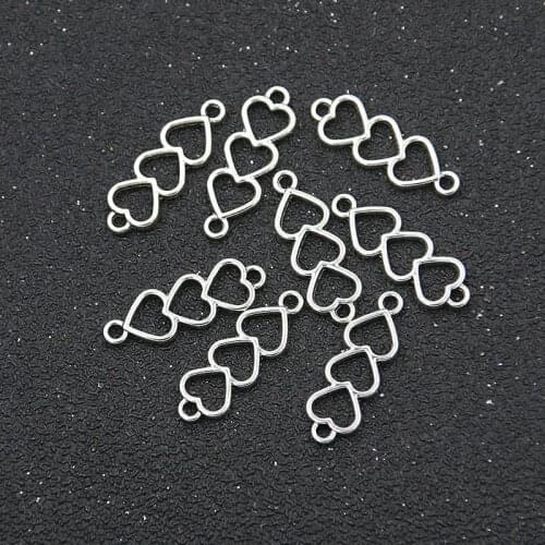 40pcs 9*24MM 2021 New 3 Heart Connectors Pendants Zinc Alloy Vintage Jewelry For DIY Handmade Making Finding