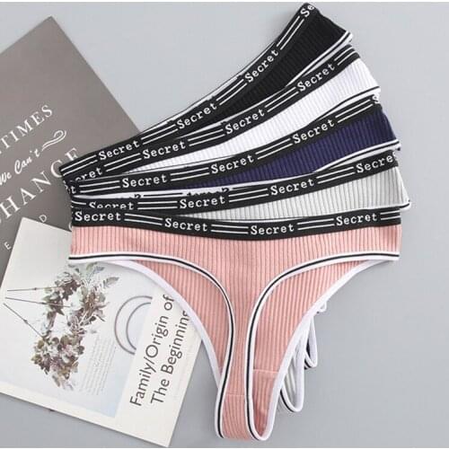 5 Pcs Womens Thongs Underwear Cotton Sports Solid Striped Female G-string Panties For Young Ladies Underpants T-back BANNIROU