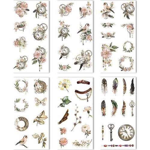 6 Sheets Vintage Time Flower Stickers Retro Paper Stickers For The Diary Adhesive Craft Decorative Album Stationery