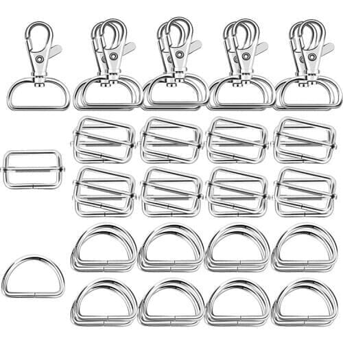 60Pcs 32mm Metal D Rings for Gags Swivel Snap Hooks Tri-Glide Buckles for Handbag Hardware (Silver)