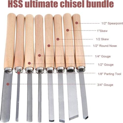 8Pcs/Set Wood Carving Knife Lathe Chisel Set Turning Tools Woodworking Gouge Skew Parting Spear New Drop Shipping
