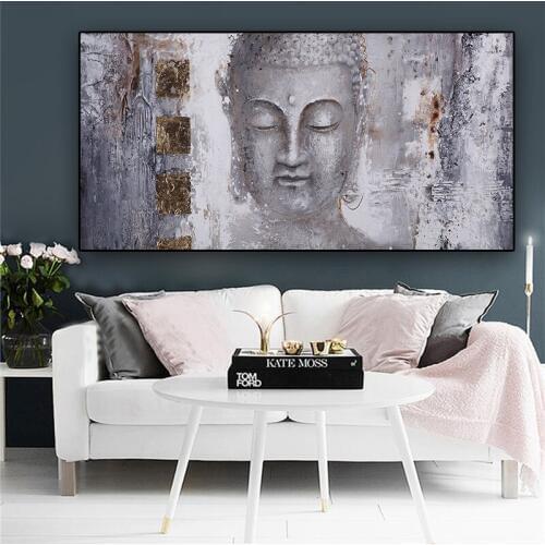 Abstract Zen Lord Buddha Oil Painting on Canvas Religious Posters and Prints Scandinavian Wall Pop Art Pictures For Living Room