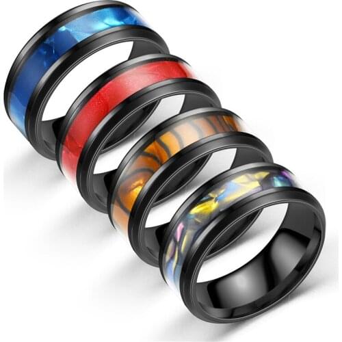 BAECYT New Fashion 8mm Fashion Luxury Titanium Stainless Steel Women Men Ring Shell Inlay Ring Wedding Jewelry Gift