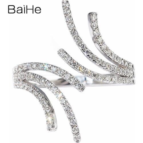BAIHE Solid 14K White Gold 0.36ct H/SI Round Natural Diamonds Wedding Women Trendy Fine Jewelry Gift Beautiful diamond Ring