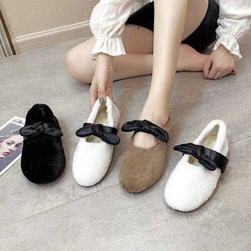 Women genuine leather wool Ballerinas Flats outside furry flat shoes Loafers Ladies Moccasin Shoes cozy pregnant shoes O4-52