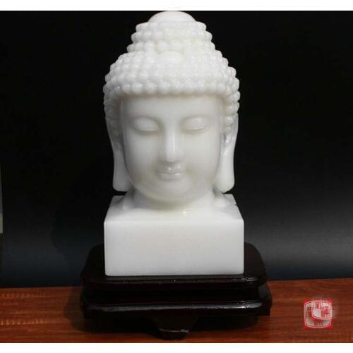 Large 30CM Home family Decorative Buddha Talisman Blessing safe GOOD Luck Sakyamuni Buddha white Jade carving Sculpture statue