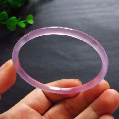 Natural Agate Chalcedony Light Purple 54-62mm Bracelet Elegant Round Bangle Charm Women Men Fine Jewelry Fashion Accessories