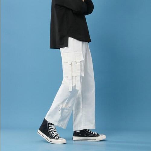 Cotton Cargo Pants Mens Fashion Multi-pocket Wide-leg Pants Men Streetwear Loose Hip-hop Straight Pants Men Overalls Trousers