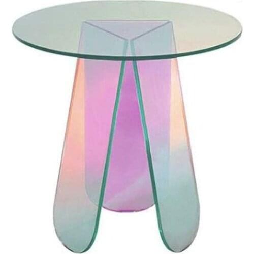 Tea table Iridescent Acrylic Side Table Display Designer Round Colorful Rainbow Clear Acrylic Iridescent Art Piece Coffee Table