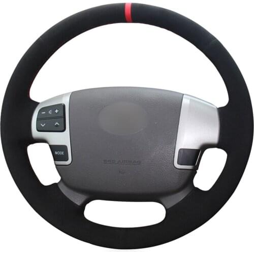 Black Suede Red Marker No-slip Car Steering Wheel Cover for Toyota Land Cruiser 200 Series 70 Series Tundra Sequoia HiAce