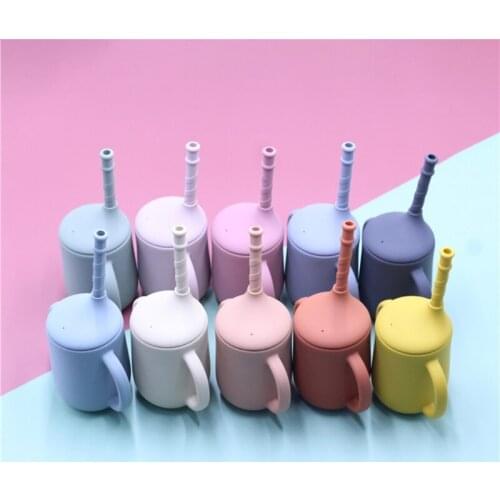 Baby Food Grade Silicone Feeding Sippy Cup Double Handle Drinking Straw Cups Toddler Infants Learning Drinkware