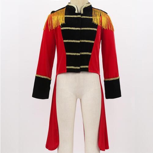 Kids Long Sleeves Stand Collar Fringes Gold Trimmings Tailcoat Jacket Boys Halloween Roleplay Party Ringmaster Circus Costume