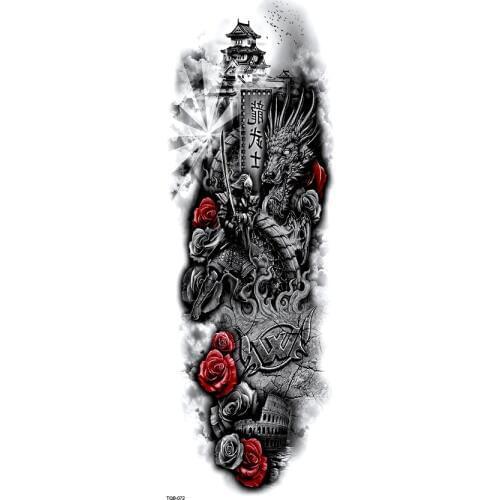 Dragon Warrior Temporary Tattoo Stickers Waterproof Tattoo Full Arm Tatoo Men Fake Tattoo Tatouage Temporaire