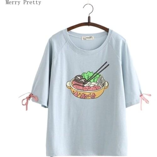 Cartoon Print Lac Up Kawaii T Shirt Women 2020 Harajuku Ullzang Fashion Cotton T-shirt Graphic Cute Tshirt Korean Style Top Tees