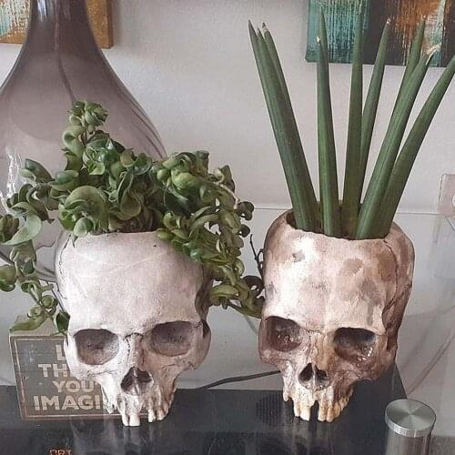 Skull Planter Pot Halloween Room Decor Skeleton Head Planter Vase Resin Workmanship Attractive For Home Easter And Other Holiday