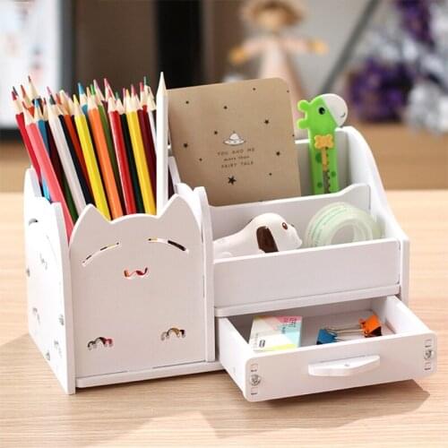 C90C Large Capacity Stationery Holder 3 Grids with Sliding Drawer Makeups Organizer Holder for Home Office Dorm School Desk