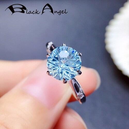 BLACK ANGEL 5 Carats Silver Ring Inlaid Luxury Single Round Blue Gemstone Adjustable For Women Wedding Party Jewelry Wholesale