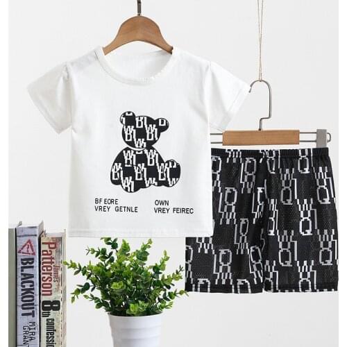 2021 Summer Clothing Baby Boys Girls Short Sleeve Printing Bear T-shirt + Shorts 2-piece Suit Childrens Clothes Tracksuit Set