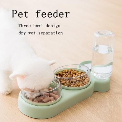 Pet Cat Bowl Automatic Feeder Dog Food Storage Pots Dispenser Kittens Three Bowl Neck Guard Drinking Water Fountain Pet Products
