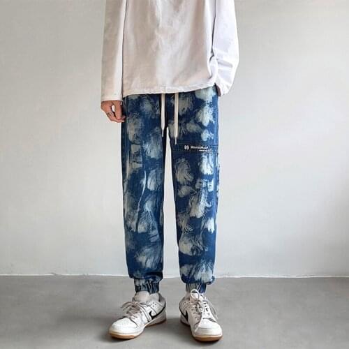 2021 Autumn New Jeans Men Fashion Offset Printing Korean Design Tapered Denim Trousers Big Size Streetwear Joggers Pant Man