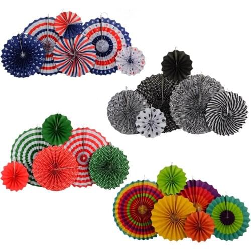 Holiday Party Decoration Red Green Blue Black Set Multi Size Folding Paper Fans EID Carnival Christmas Party Favor Paper Crafts