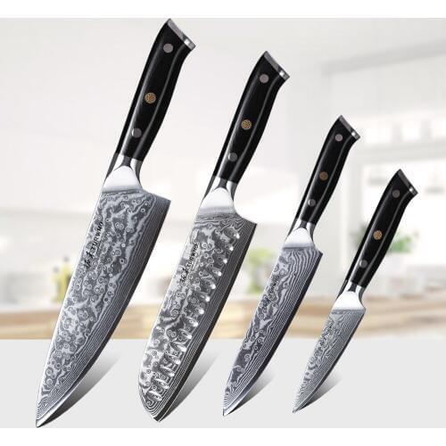 TURWHO 4 Pcs Kitchen Knives Set tools Japanese VG10 Damascus Steel Pro Chef Santoku Utility paring Kitchen Knife With G10 Handle